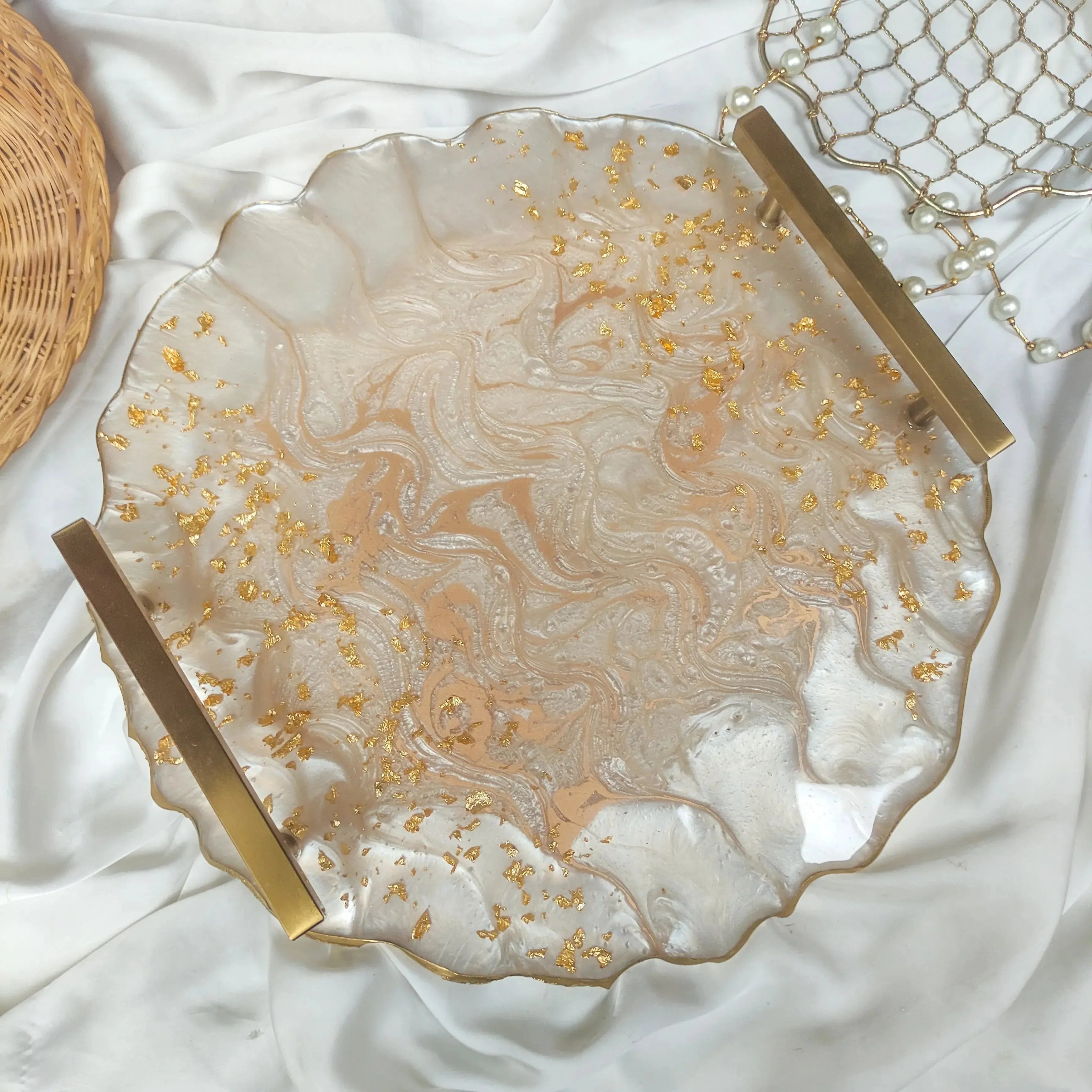Handcrafted Resin Serving Tray | Artistic Vanity Platter for Home Decor