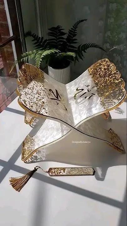 Quran-Pak Rehal | White Gold Resin Art by Kainaat